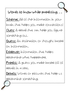Preview of Vocabulary Words - Predicting/Mystery Unit