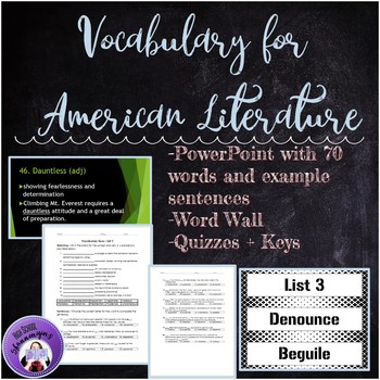 Preview of Vocabulary Words, Quizzes, and Word Wall for English 3 American Literature