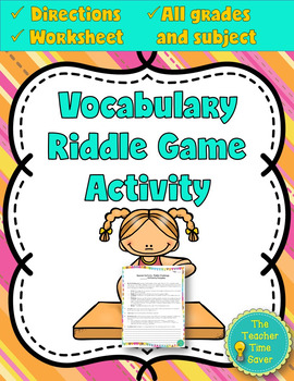 Preview of Vocabulary Words Riddle Activity- Any Subject Dollar Deal!