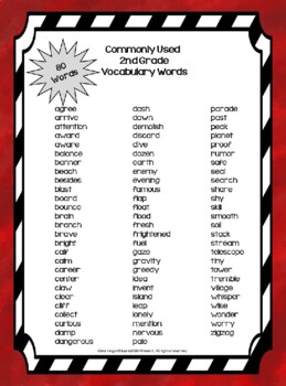 Vocabulary Words for 2nd Grade by Learning with Laurie | TpT