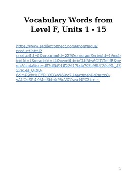 Preview of Vocabulary Words from Level F, Units 1 - 15