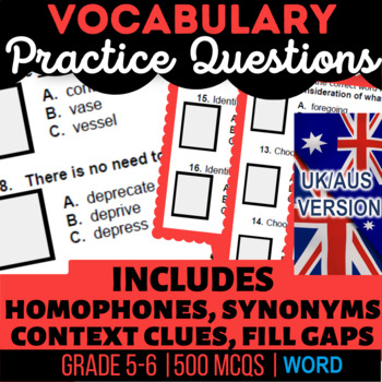 Preview of Vocabulary Workbooks Bundle Context Clues, Homophones, Synonyms UK/AUS English