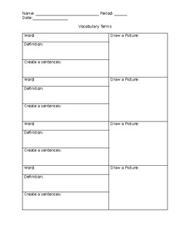 Preview of Vocabulary Worksheet