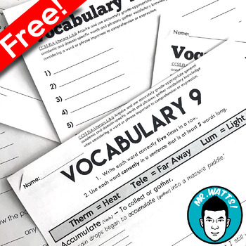 Preview of Vocabulary Worksheet Freebie Packets
