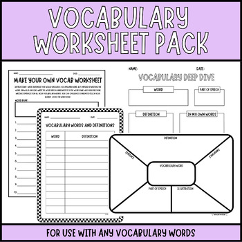 Preview of Vocabulary Worksheet Pack - For Use With Any Word List