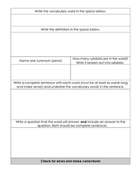 vocabulary worksheet word work by stephen wolfe tpt