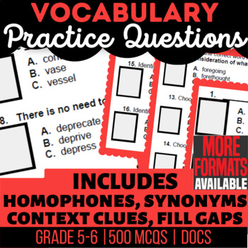 Preview of Vocabulary Docs Worksheets Context Clues Defining Words Homophones Synonyms
