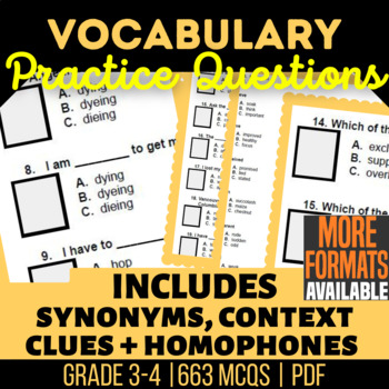 Preview of Vocabulary Worksheets Bundle | Context Clues Homophones Synonyms Defining Words
