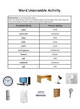HOUSEHOLD ITEMS WORD SEARCH wor…: English ESL worksheets pdf & doc