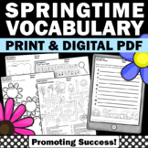 Spring Vocabulary Worksheets Writing Literacy Morning Work Activities Digital
