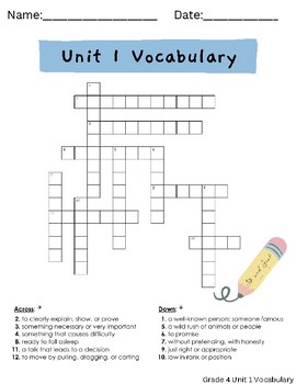 Preview of Vocabulary Workshop Crosswords - 4th Grade