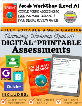 Preview of Vocabulary Workshop (LEVEL A) - Digital Assessments (& FREE Gamified Quizzes)