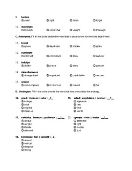 unit vocabulary level workshop test
