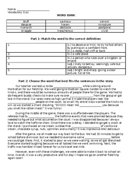 Preview of Vocabulary Workshop Level Blue Unit 3 Vocabulary Quiz