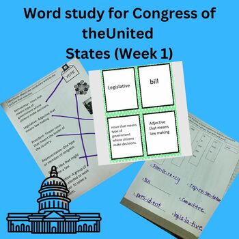 Preview of Bookworms aligned Vocabulary  for Congress of the United States (Week 1)