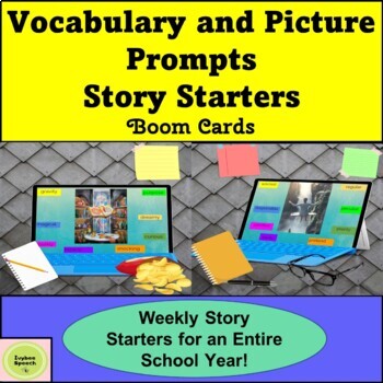 Preview of Vocabulary and Picture Prompts Story Starters Boom Cards