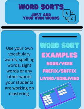 Preview of Vocabulary and Spelling Word Sort- Fully Editable Digital Cut and Paste