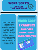 Vocabulary and Spelling Word Sort- Fully Editable Digital 