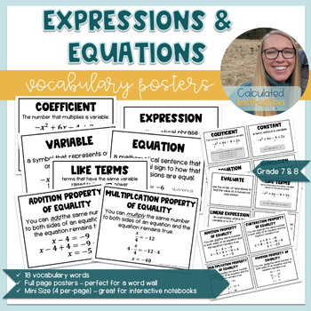 Preview of Vocabulary for Algebraic Expressions and Equations