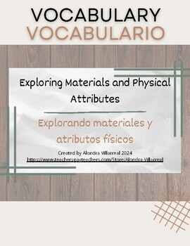 Preview of Vocabulary for Exploring Materials and Physical Attributes (English & Spanish)