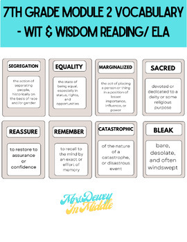Preview of Vocabulary for Word Wall - Grade 7 Module 2 Reading ELA Wit & Wisdom