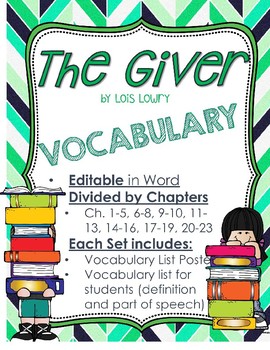 Preview of The Giver Vocabulary for Word Wall & Vocab List w/definitions for Students!