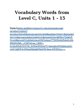 Preview of Vocabulary Words from Level C, Units 1 - 15