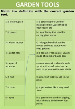 Vocabulary (gardening tools worksheet with pictures) by Effective