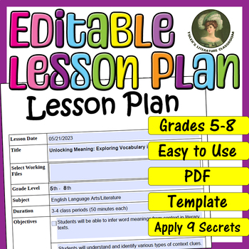 Preview of Vocabulary in Context : Editable Lesson Plan for Middle School