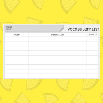 Preview of Vocabulary list