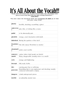 Preview of Vocabulary list to use in scary stories