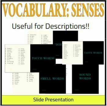 Preview of Vocabulary on Senses Useful for Descriptions