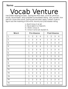 Preview of Vocabulary pre and post assessment