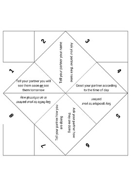 Preview of Vocabulary review activity - greetings fortune teller