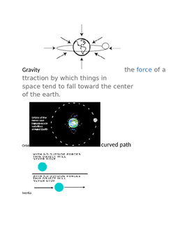 Preview of Vocabulary with pictures: Gravity, Orbit, Inertia, and Ellipse
