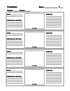 vocabulary worksheet any subject 4 words my favorite tpt