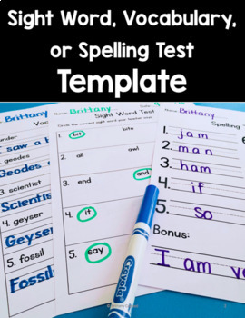 Preview of EDITABLE! Vocabulary/Sight Word/ Spelling Test Template