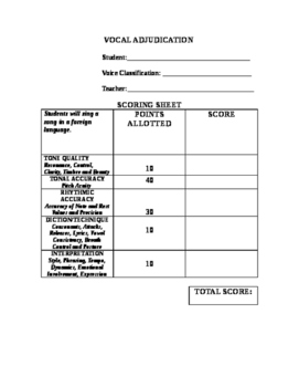 Preview of Vocal Adjudication Score Sheet