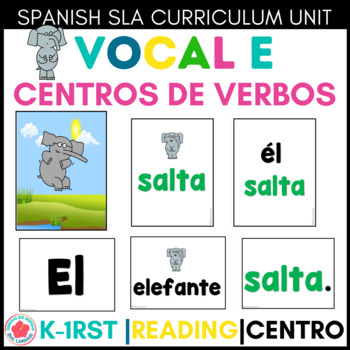 Preview of Vocal E Centros Verbos Lectura Emparejar Escritura Reading and Writing Center