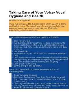 Preview of Vocal Hygiene Handout