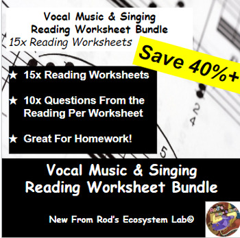Preview of Vocal Music & Singing Chapter Reading Worksheet Bundle **Editable**