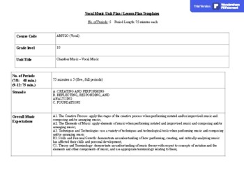Preview of Vocal Music Unit Plan (Chamber Singing)
