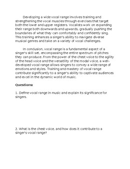 Vocal Range in Music Reading Worksheet **Editable** | TPT