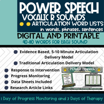 Preview of Vocalic R Articulation Speech Therapy Word Lists Digital and Print