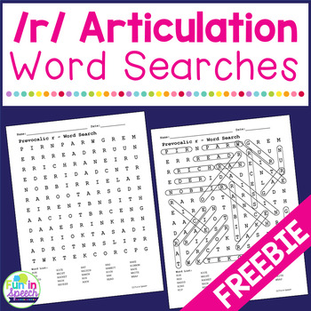 Preview of R Articulation Word Search Activities FREEBIE