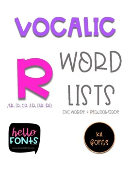 Preview of Vocalic R word list in all positions