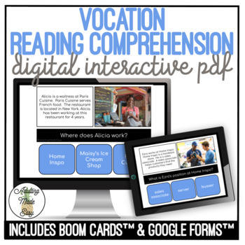 Preview of Vocation Simplified Reading Comprehension Digital Interactive Activity
