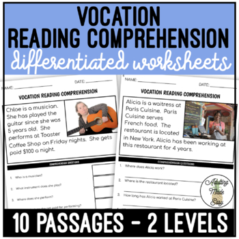 Preview of Vocation Simplified Reading Comprehension Worksheets