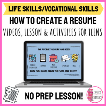 Preview of Vocational Life Skills How to Create a Resume Digital Activity for Teens