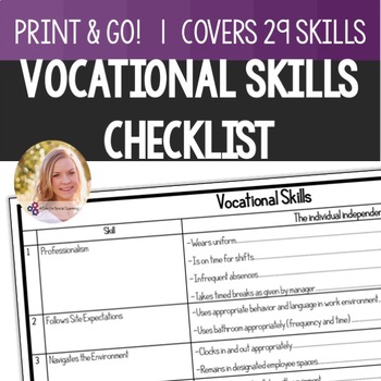 Preview of Vocational Skills Checklist Independent Living Life Skills Special Education